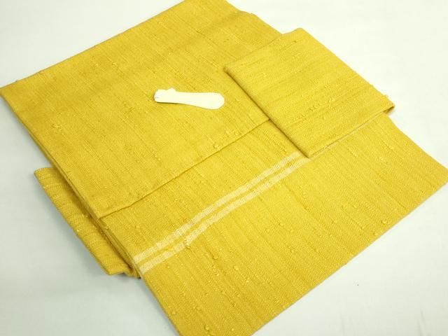 平和屋本店●極上　浦野理一　経節紬　つけ帯　山吹茶色　たとう紙付き　逸品　DZAB2083kh6 平和屋本店○極上 浦野理一 経節紬 つけ帯 山吹茶色 たとう紙付き 逸品