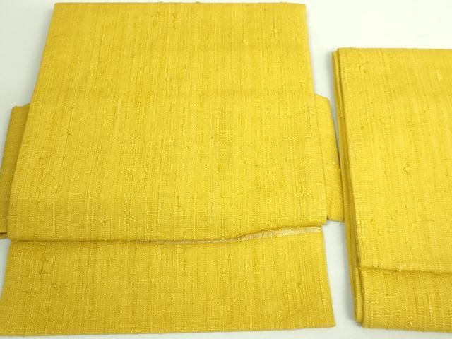 ● 上 浦野理一 経節紬 つけ帯 山吹茶色 たとう紙付き kh 6