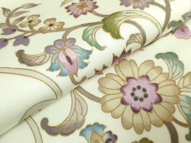  上 岡重謹製 OKAJIMA 塩瀬 九寸名古屋帯 更紗花文 金彩 kh 6 名古屋帯 帯