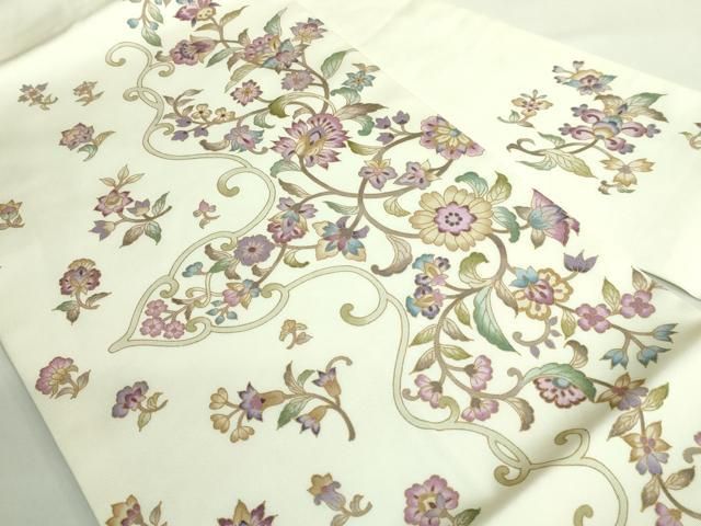 ● 上 岡重謹製 OKAJIMA 塩瀬 九寸名古屋帯 更紗花文 金彩 kh 6