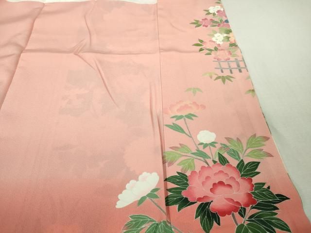  上 十日町友禅作家 岡村蒼風 振袖 吉祥花松文 暈し染め 裏葉柳色地 鈴乃屋扱い kh 6 振袖 着物