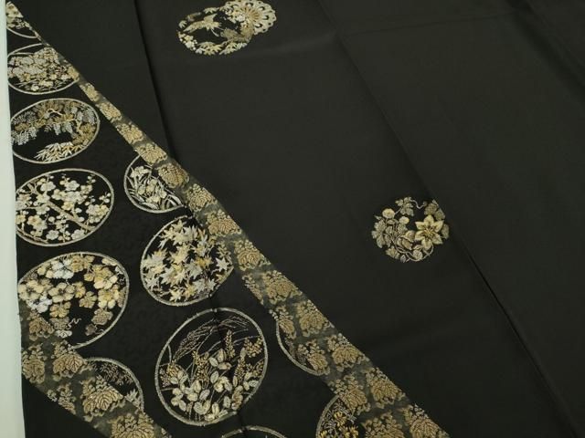  上 山口美術織物 皇室 伊勢神宮御用 西陣織 訪問着 錦繍 鶴 蓑亀 花丸文 黒地 金銀糸 kh 6 訪問着 付け下げ 着物