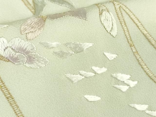  ● 上 訪問着 総手刺繍 枝垂れ花 暈し染め 金糸 反端付き ♥ kh 6 訪問着 付け下げ 着物