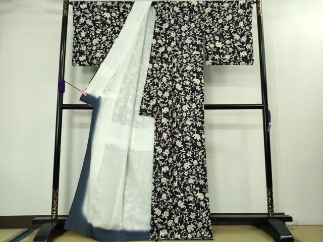 平和屋本店●極上　岡重謹製　OKAJIMA　小紋　象　ゾウ　更紗花文　ディープロイヤルパープル色地　金彩　逸品　DZAB2111kh6 平和屋本店○極上 岡重謹製 OKAJIMA 小紋 象 ゾウ 更紗花文 ディープ