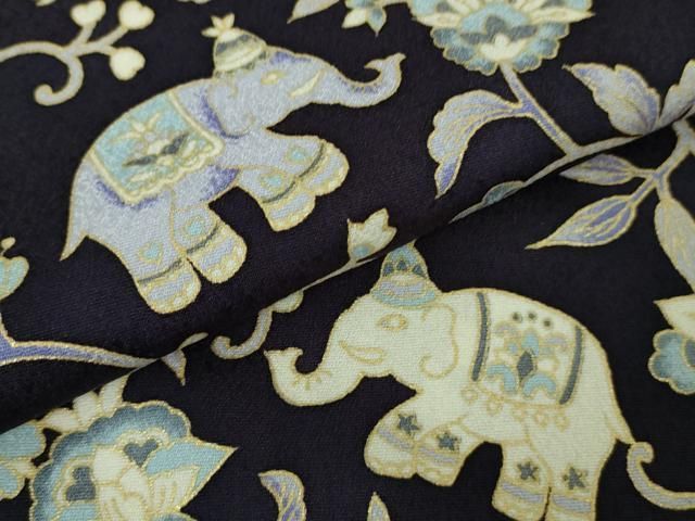 平和屋本店○極上 岡重謹製 OKAJIMA 小紋 象 ゾウ 更紗花文 ディープ