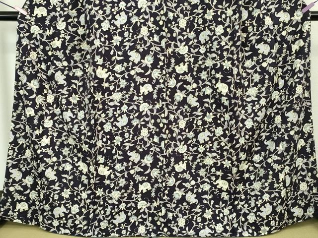 平和屋本店○極上 岡重謹製 OKAJIMA 小紋 象 ゾウ 更紗花文 ディープ