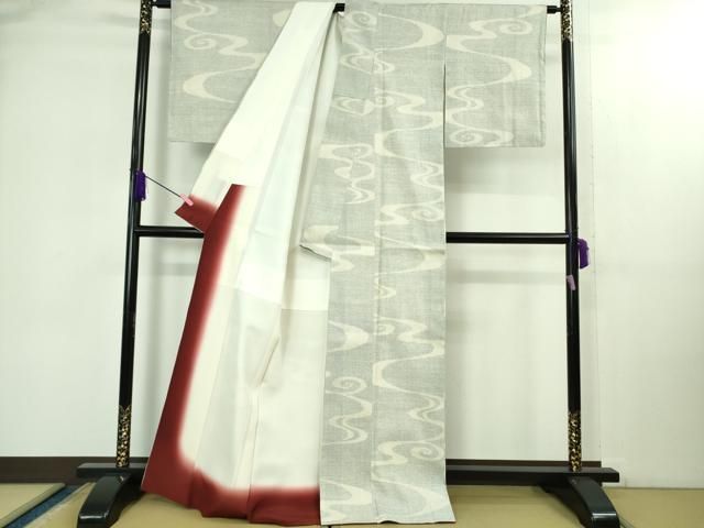 ● 上 本場結城紬 重要無形文化財 80亀甲 流水文 反端付き ♥ kh 6