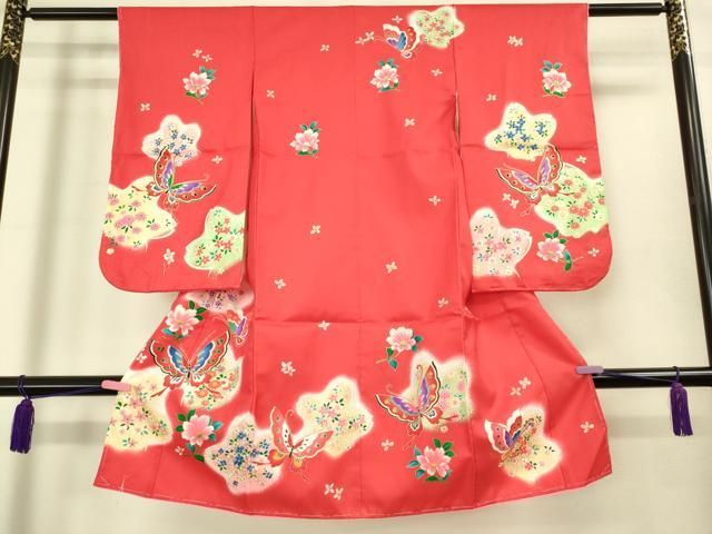 上 七五三 女の子 3歳 祝着 襦袢セット 花蝶文 金彩 洗える着物 kh 6