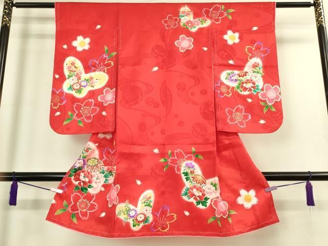上 七五三 女の子 3歳 祝着 襦袢セット 花蝶毬文 暈し染め 金彩 kh 6
