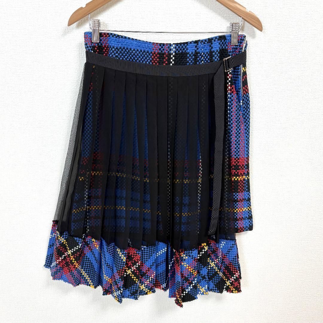 美品】 sacai チェックドッキングシアーレイヤードプリーツスカート 2 