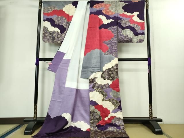 ● 上 皇室献上作家 藤井寛 訪問着 駒刺繍 雲重ね 金彩 三越扱い ロング丈 ♥ kh 6