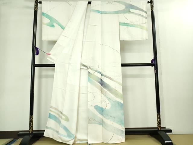 ● 上 創業460年 千總 訪問着 枝垂れ柳霞文 象牙色地 金銀彩 kh 6