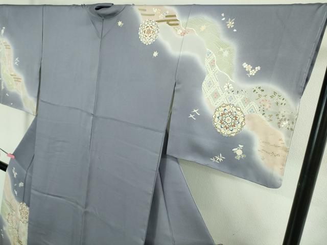  上 創業460年 千總 訪問着 駒刺繍 道長正倉院花文 紅碧色地 暈し染め 金彩 三越扱い kh 6 訪問着 付け下げ 着物