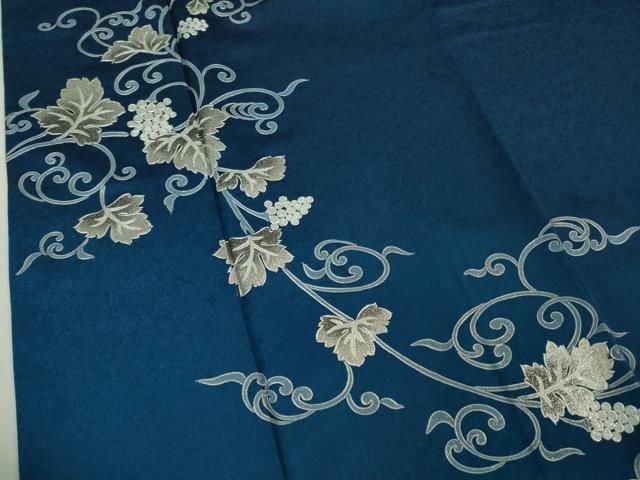  ● 上 金彩友禅 卓越技能者 名工 和田光正 訪問着 葡萄蔦の葉文 濃藍色地 暈し染め 銀彩 kh 6 訪問着 付け下げ 着物