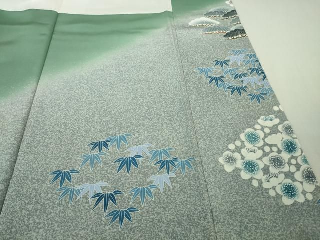  ● 上 人間国宝 羽田登喜男 色留袖 鴛鴦7羽 薄青色地 暈し染め 金銀彩 扱い kh 6 色留袖 着物