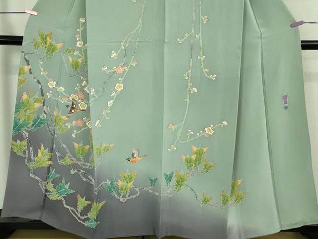 平和屋本店○極上 本加賀友禅作家 百貫華峰 訪問着 飛鶴松梅文 青竹色