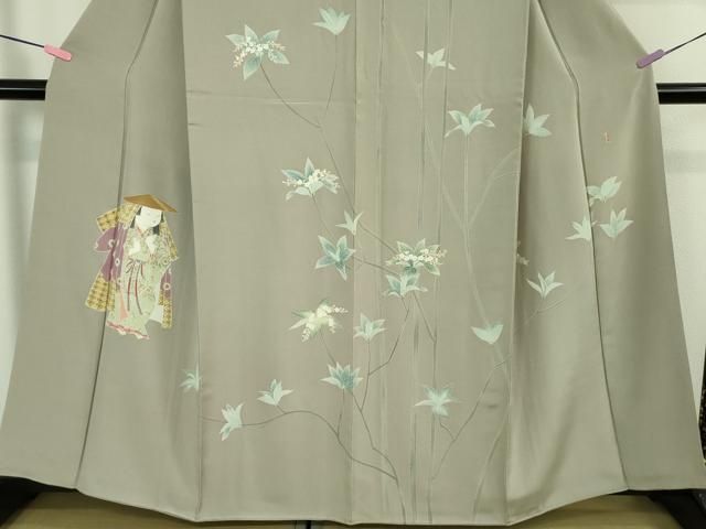  ● 上 加賀友禅の巨匠 初代 由水十久 訪問着 女人 ドウダンツツジ 茶鼠色地 kh 6 訪問着 付け下げ 着物