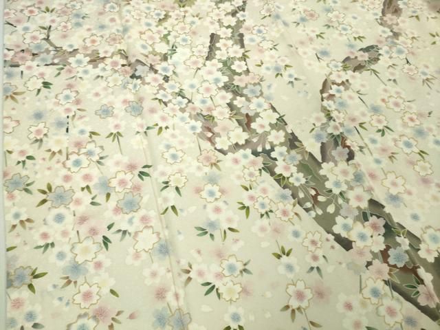  ● 上 訪問着 枝桜 象牙色地 金彩 kh 6 訪問着 付け下げ 着物