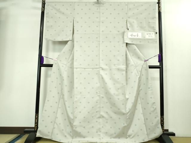 ● 上 京都 西陣 織元ブランド 泰流舎 お召 今日屋 丸文 薄雲鼠色地 証紙付き kh 6