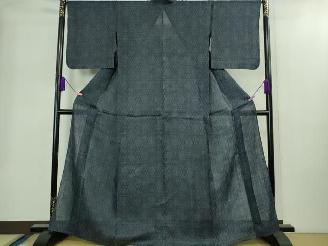 ＊ 上 夏物 重要無形文化財 本場宮古上布 苧麻 菱文 青藍色地 kh 6