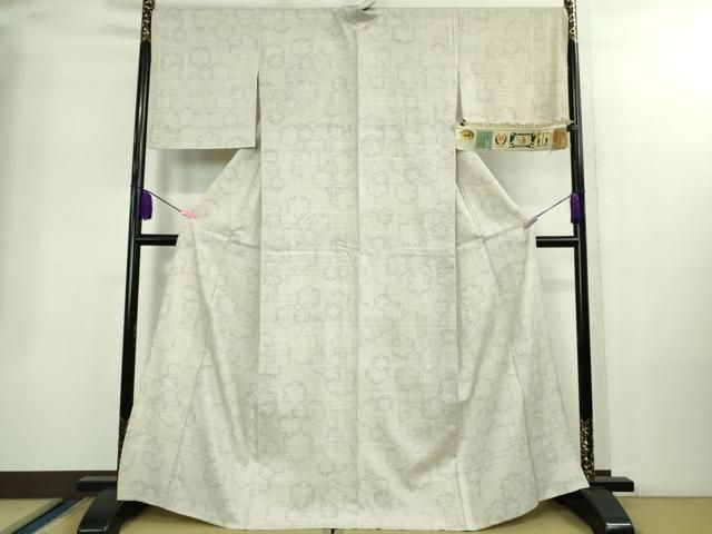 ▽ 上 本場結城紬 重要無形文化財 単衣 結織苑 雪輪重ね 証紙 保証書付き kh 6