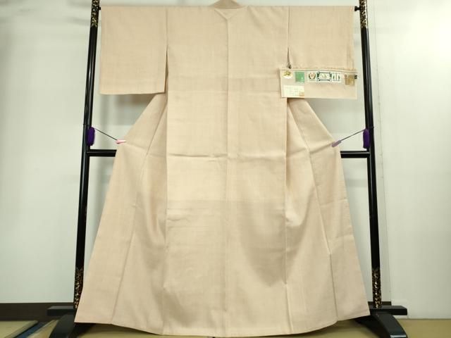 ● 上 本場結城紬 重要無形文化財 謹製 色無地 薄い水柿色 証紙付き kh 6