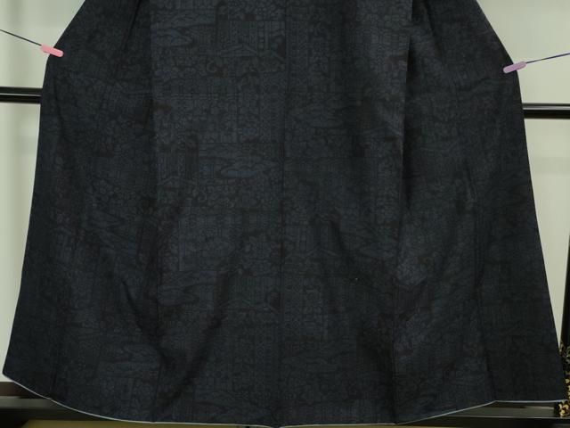 平和屋本店○極上 本場結城紬 重要無形文化財 100亀甲 吉祥文 濃藍色地