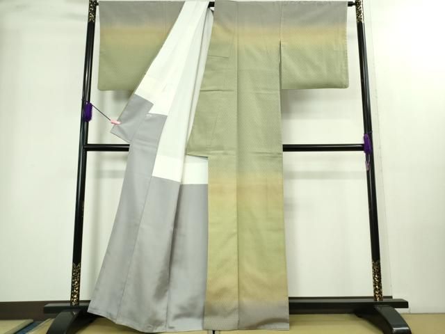 上 伝統工芸士 曽根武勇 訪問着 お召地 菱地紋 横段文 暈し染め kh 6