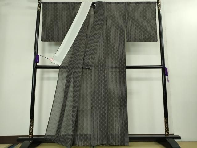 ＊ 上 夏物 本塩沢 夏塩沢 伝統工芸士 本田利夫作 瀧右衛門 藍鉄色地 証紙付き ♥ kh 6