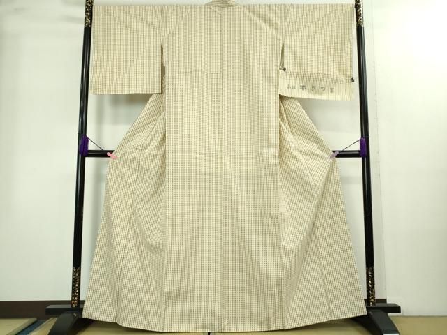 ● 上 綿薩摩 本さつま 東郷織物謹製 手織 永江明夫 鳥の子色地 反端付き ♥ kh 6