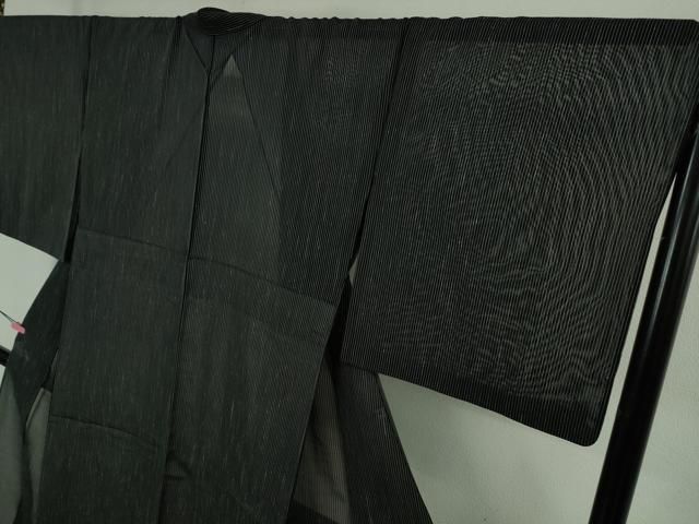 平和屋本店＊極上 夏物 本塩沢 夏塩沢 ほし乃駒 縞 織元星野 黒地 証紙