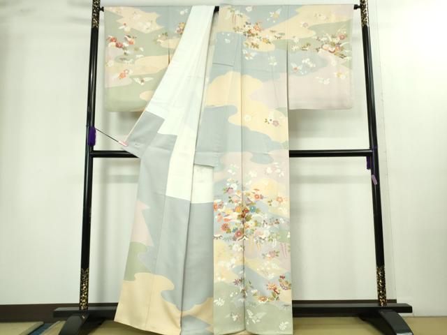 ● 上 創業460年 千總 訪問着 駒刺繍 吉祥花文 金彩 kh 6