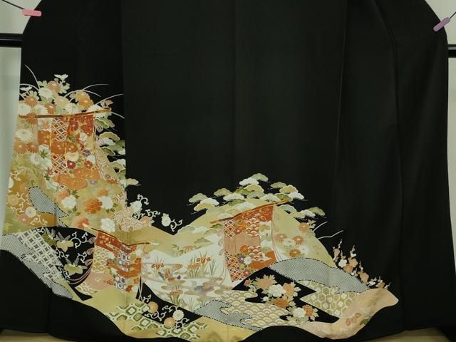 平和屋本店○極上 創業460年・千總 黒留袖 駒刺繍 几帳鴛鴦吉祥花文