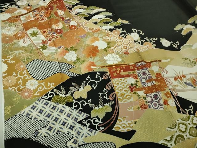 平和屋本店○極上 創業460年・千總 黒留袖 駒刺繍 几帳鴛鴦吉祥花文