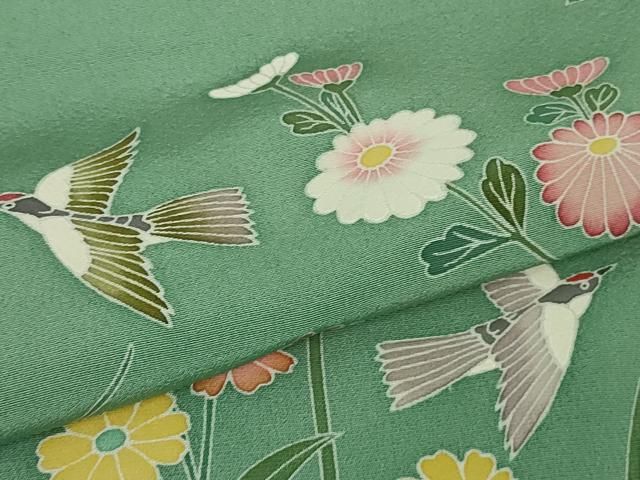  ● 上 京加賀友禅 百貫達雄 訪問着 枝花に小鳥 青竹色地 暈し染め 高島屋扱い kh 6 訪問着 付け下げ 着物