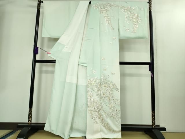 ● 上 訪問着 総手刺繍 枝花文 暈し染め 金糸 kh 6
