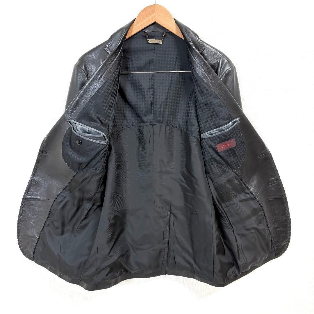 美品】 DURBAN レザーテーラードジャケット 羊革 LL ブラック 無地