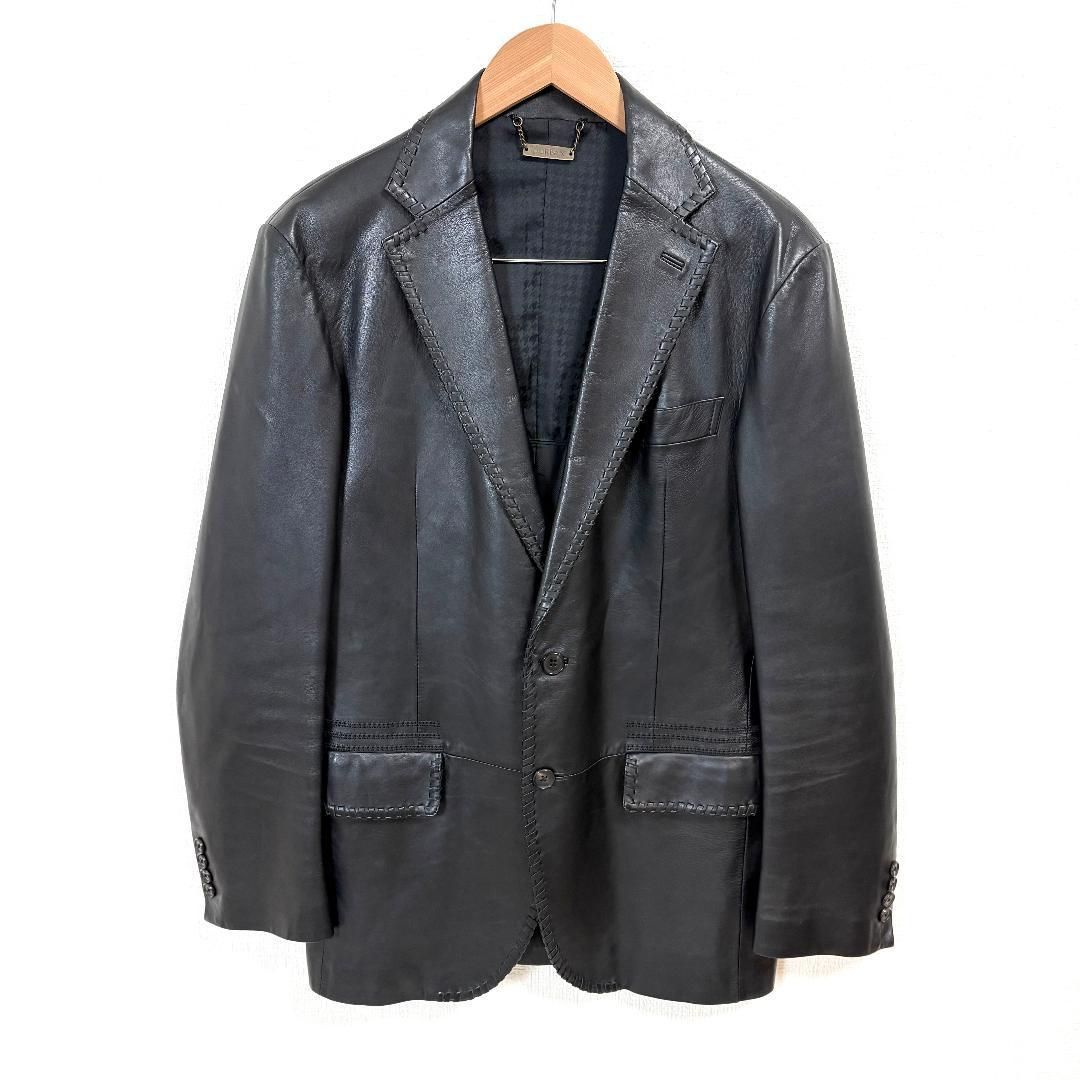 美品】 DURBAN レザーテーラードジャケット 羊革 LL ブラック 無地