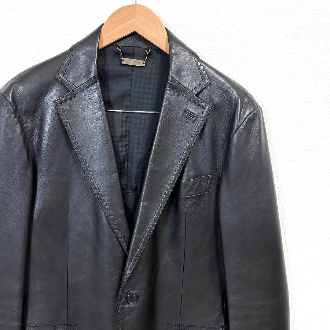 美品】 DURBAN レザーテーラードジャケット 羊革 LL ブラック 無地