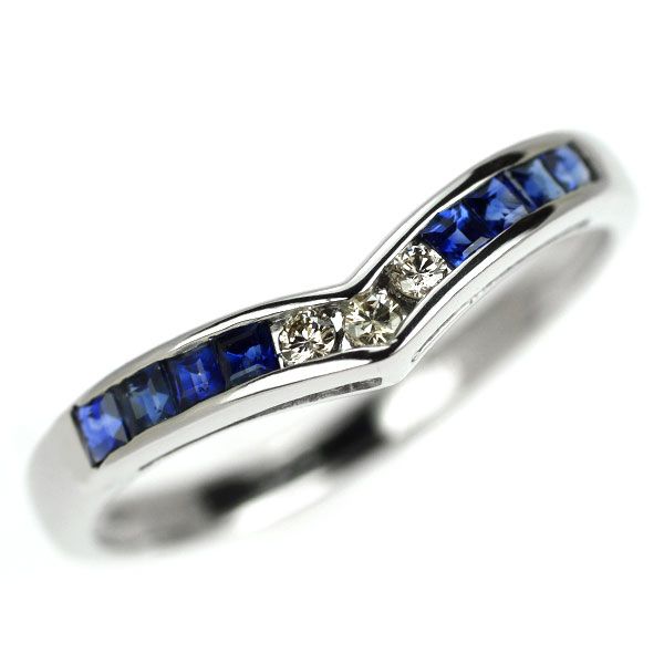 Pt900 サファイア ダイヤモンド リング 0.33ct D0.06ct V字 - メルカリ