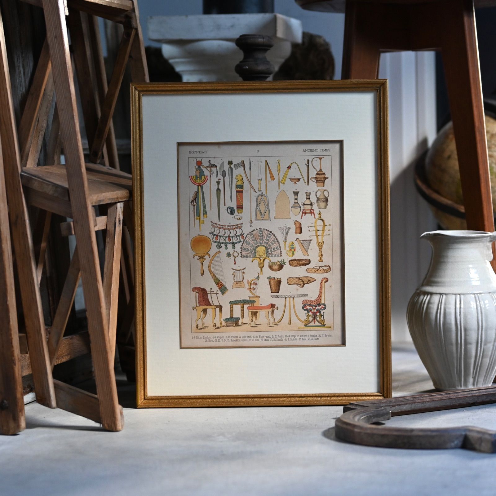 ヴィンテージフレーム ANCIENT TIMES 古い印刷物とイギリスの額縁のセット アンティーク雑貨 蚤の市 ウォールデコ オブジェ レトロ アートフレーム 額縁 絵 ポスター インテリア雑貨 アート 古道具 エジプト 暮らし 骨董 歴史 リビング