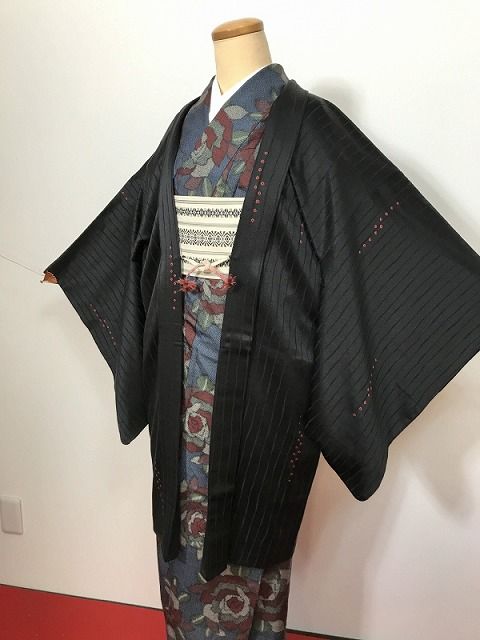 Lサイズ 羽織 正絹黒地に鹿の子模様