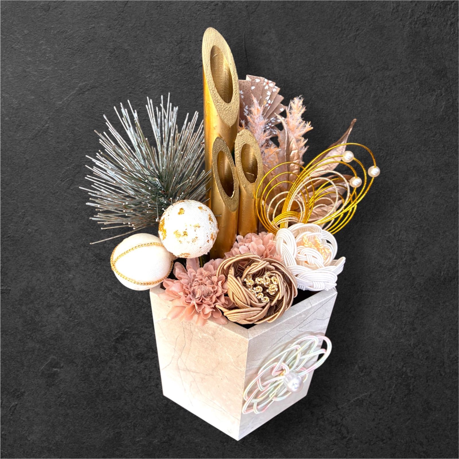 正月飾り】くすみカラー 門松 水引 お正月飾り 玄関飾り ハンドメイド