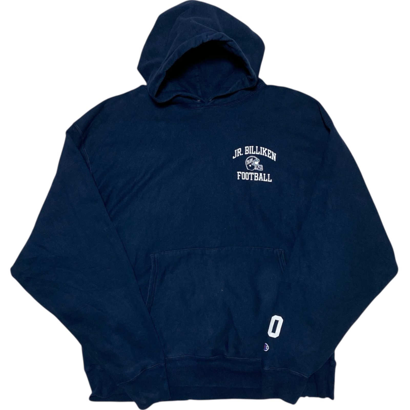 チャンピオン リバースウィーブ フットボールロゴ ワンポイント ネイビー系 XL フーディ パーカー スウェット レディース ユニセックス メンズ 古着 長袖