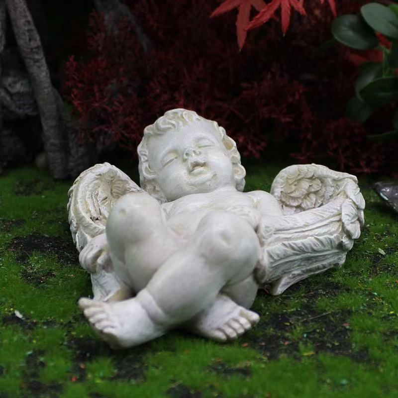 ガーデンオブジェ 天使 ヴィンテージ調 ホワイト 庭 エンジェル