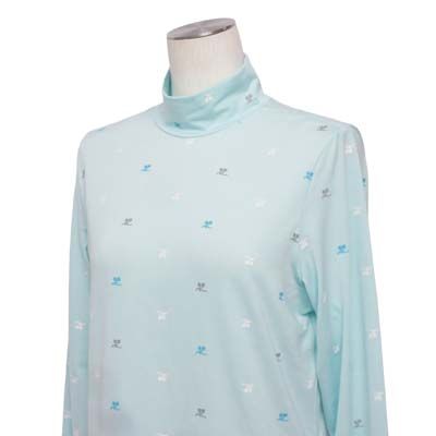 クレージュ courreges カットソー ハイネック ロゴ 総柄 40 青 ブルー