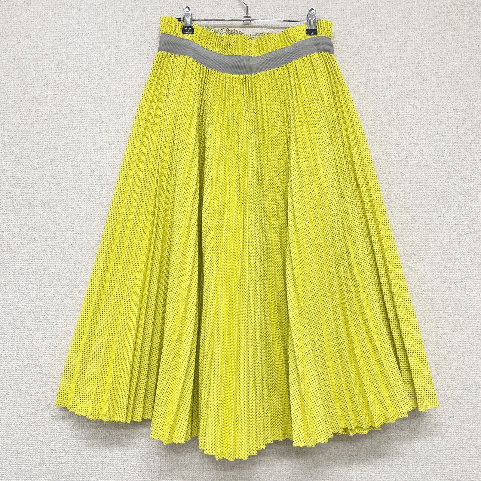 sacai サカイ プリーツスカート ロング 巻き ラップ ベルト ポリエステル コットン イエロー レディース 2