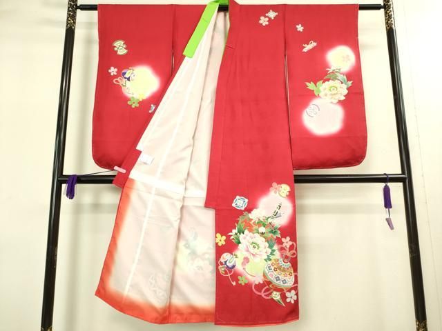 上 七五三 女の子 7歳 祝着 襦袢セット 宝尽くし 花鈴 暈し染め 金彩 kh 6