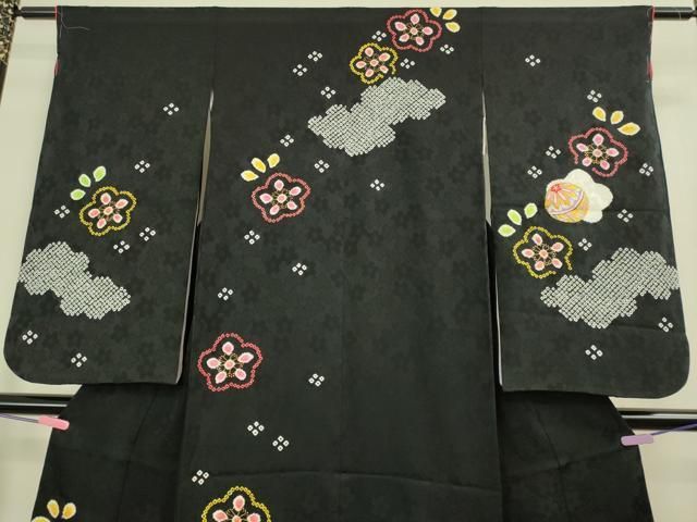  上 七五三 女の子 7歳 祝着 襦袢セット 駒刺繍 絞り 花毬文 黒地 金彩 kh 6 着物 着物ドレス 着物 浴衣 和小物