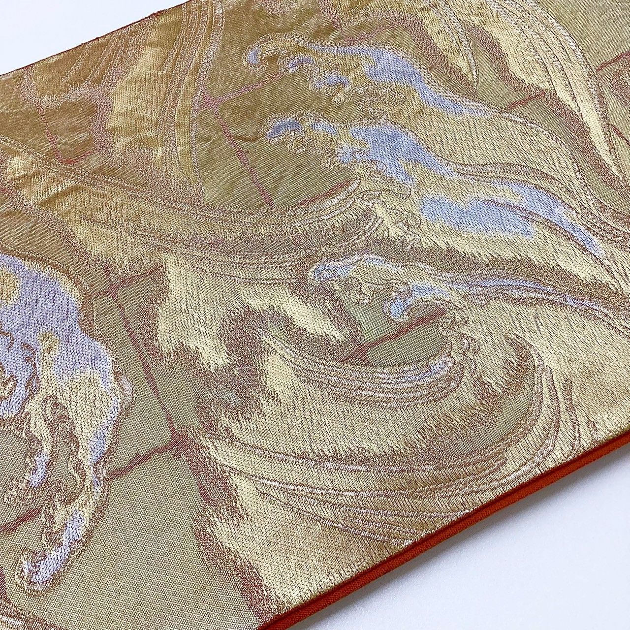 6223］袋帯 立波文様 金糸 六通 正絹 着物 フォーマル 金 シルバー